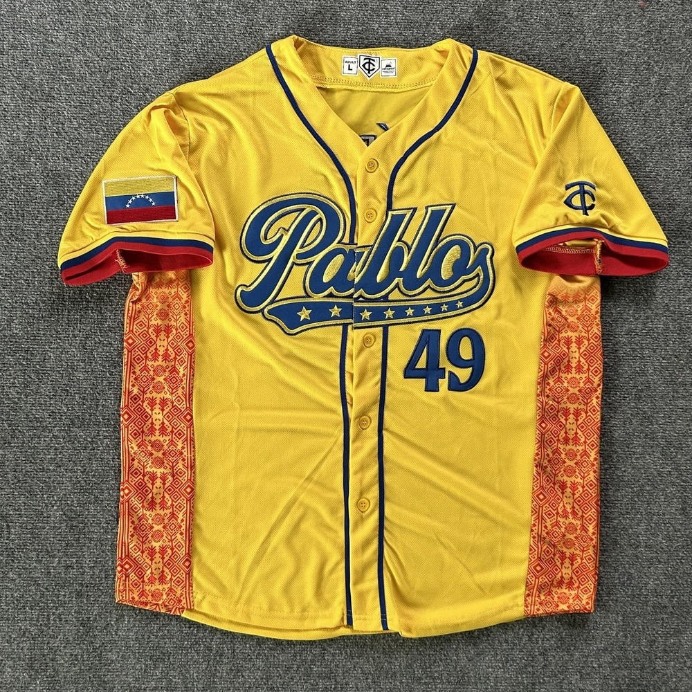 Minnesota Twins Jersey Mens Large Yellow MLB Baseball Cotapaxi Pablo Lopez 49 - Picture 5 of 14